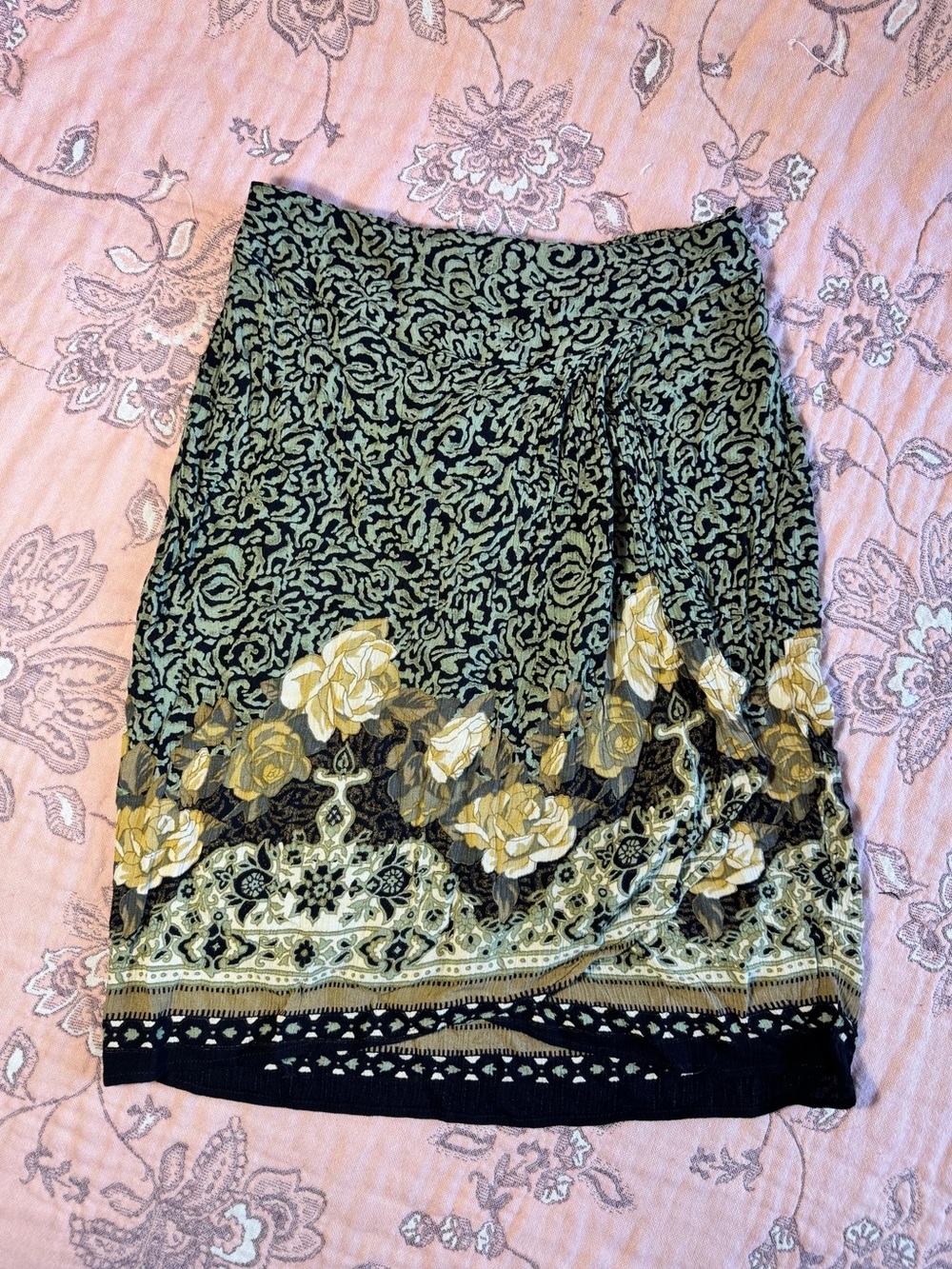 Carole Little Black and Yellow Floral midi Skirt